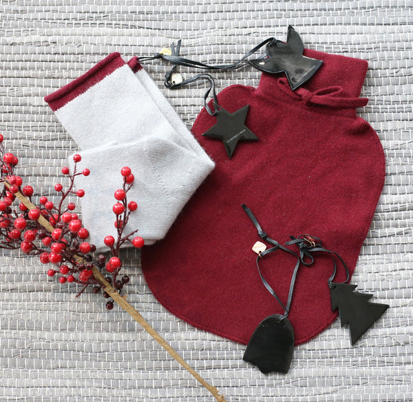 Engage Kaschmir Wärmflasche Bordeaux, Engage Kaschmir Socken Grau Bordeaux