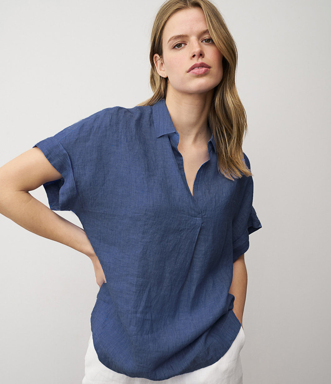 0039Italy Leinen Bluse Derry Kurzarm