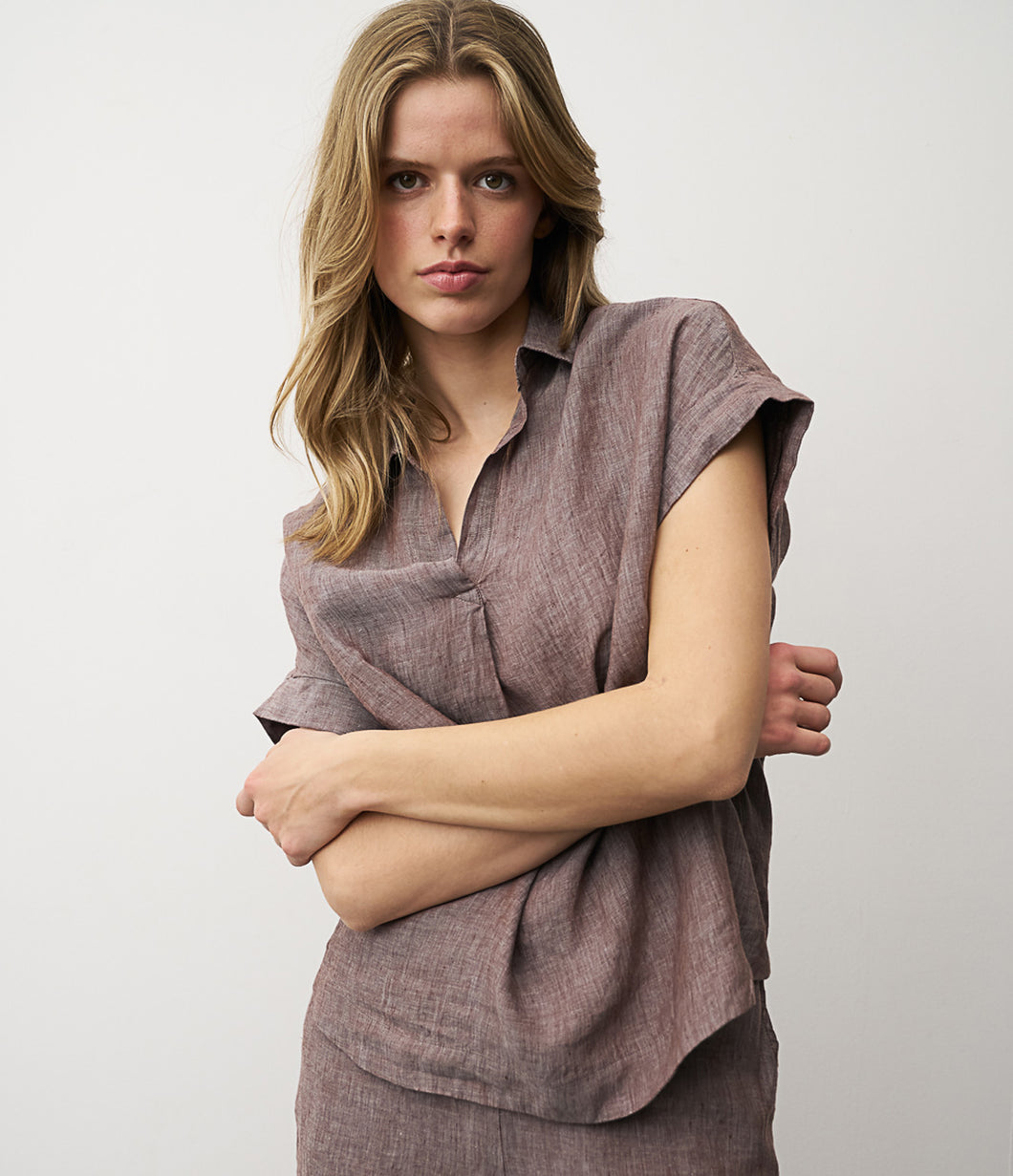 0039Italy Leinen Bluse Derry Kurzarm