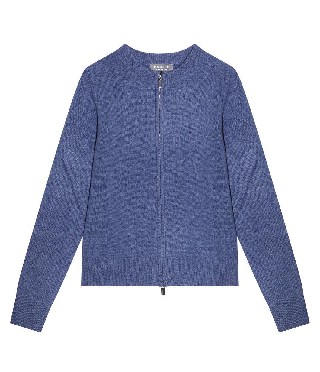Esisto Kaschmir Strickjacke Zip Rundhalsausschnitt Langarm