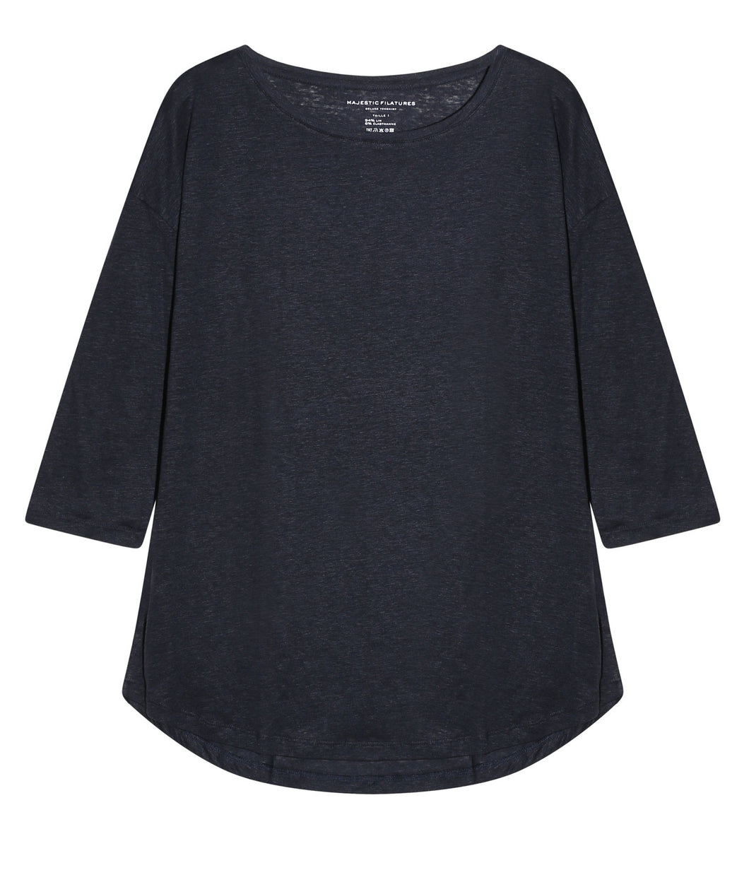 Majestic Filatures Leinen-Mix Shirt U-Boot Ausschnitt weite Form