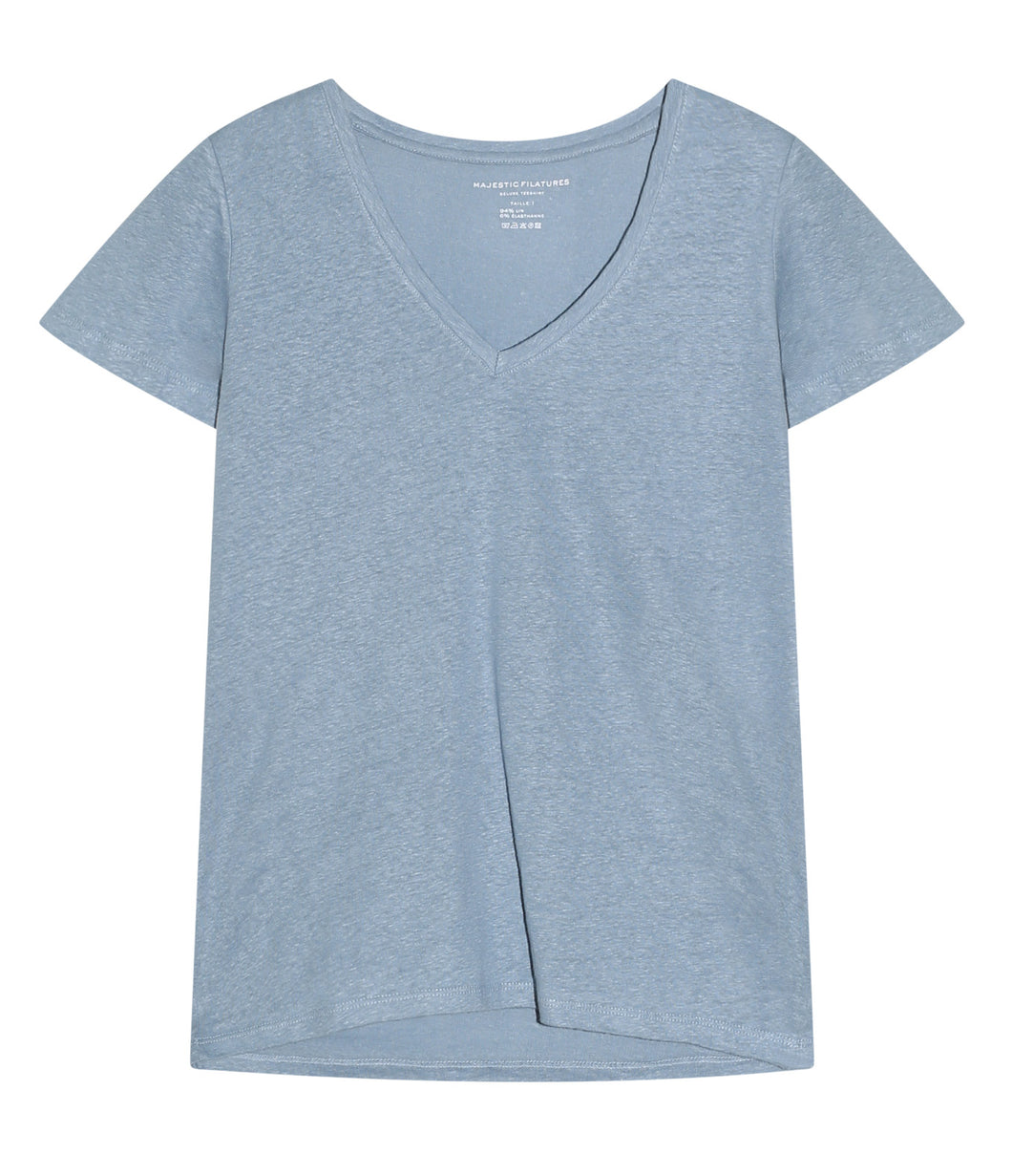 Majestic Filatures Leinen-Mix Shirt V-Ausschnitt Kurzarm