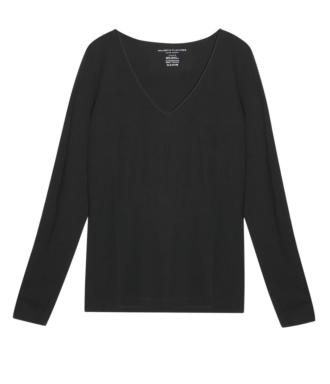 Majestic Shirt V-Ausschnitt Langarm