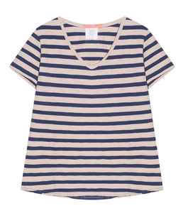 The Shirt Project Organic Baumwoll Shirt V-Ausschnitt Kurzarm Streifen