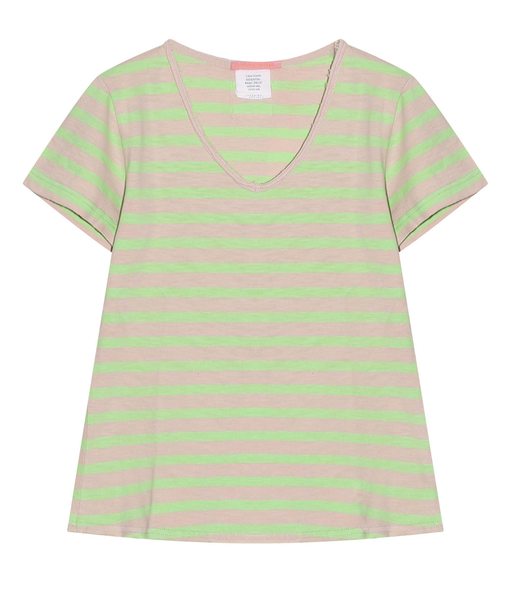 The Shirt Project Organic Baumwoll Shirt V-Ausschnitt Kurzarm Streifen