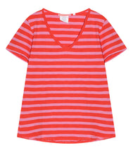 Laden Sie das Bild in den Galerie-Viewer, The Shirt Project Organic Baumwoll Shirt V-Ausschnitt Kurzarm Streifen
