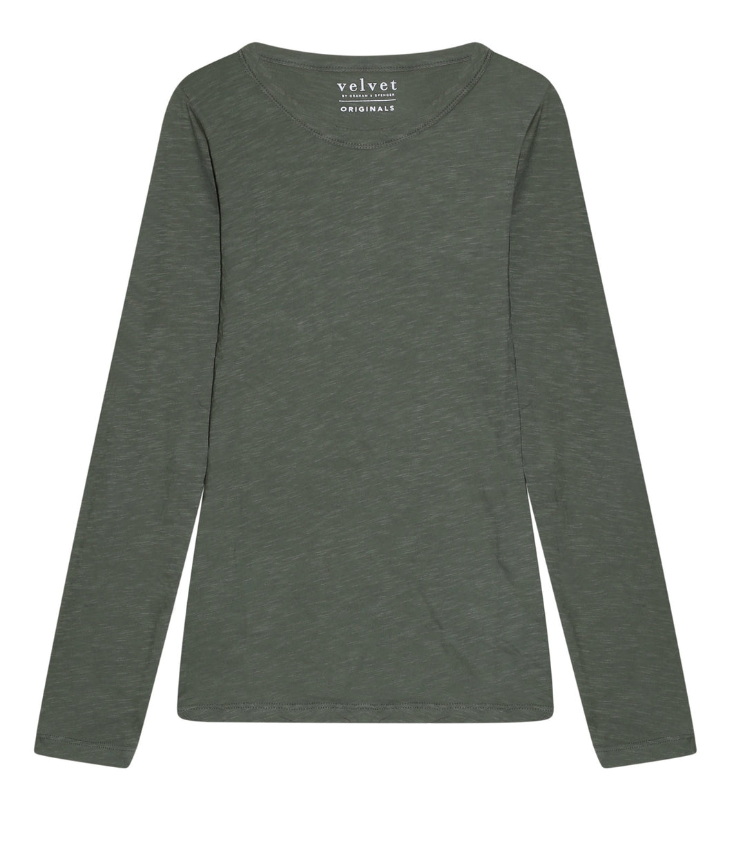 Velvet by Graham and Spencer Cotton Shirt Lizzie Crew Neck Long Sleeve