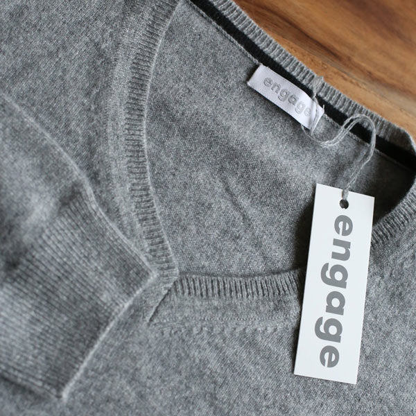 Engage Herren Kaschmir Pullover V-Ausschnitt Grau Melange