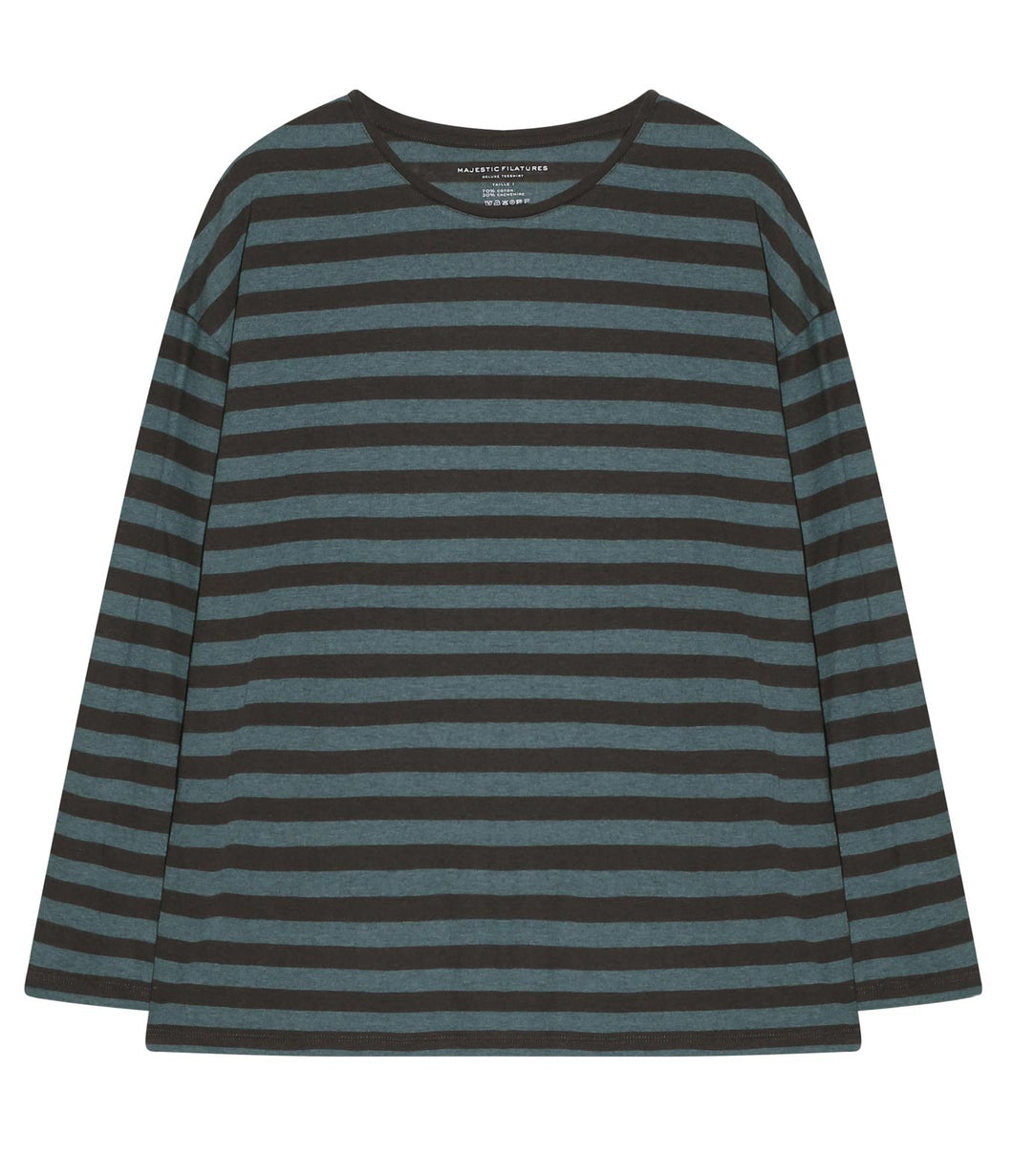 Majestic Filatures Baumwoll-Kaschmir Shirt Rundhalsausschnitt Langarm