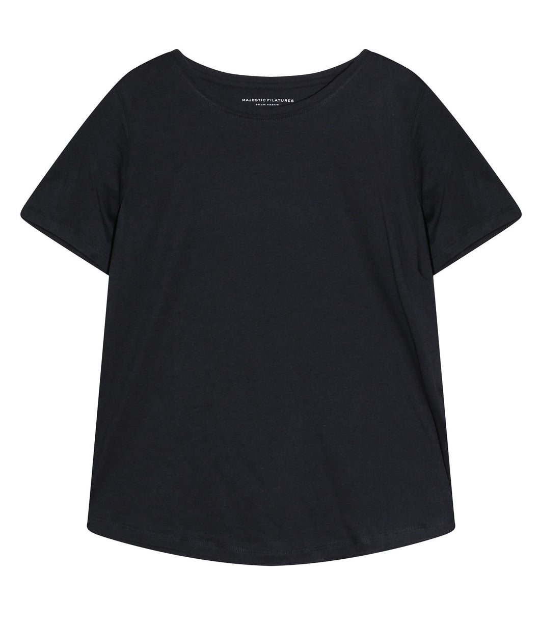 Majestic Filatures Shirt Lyocell Cotton Mix Shirt Crew Neck Short Sleeve