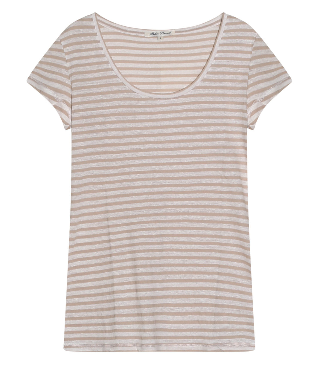 Stefan Brandt Linen-Cotton Shirt Alina Round Neck Short Sleeve