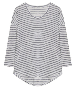 Stefan Brandt Linen Mix Shirt Febe Stripes Round Neck 3/4 Sleeve