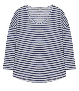 Stefan Brandt Linen Mix Shirt Febe Stripes Round Neck 3/4 Sleeve