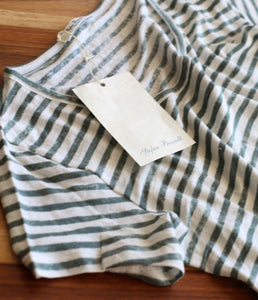 Stefan Brandt Leinen Shirt Sienna Streifen Rundhalsausschnitt Kurzarm