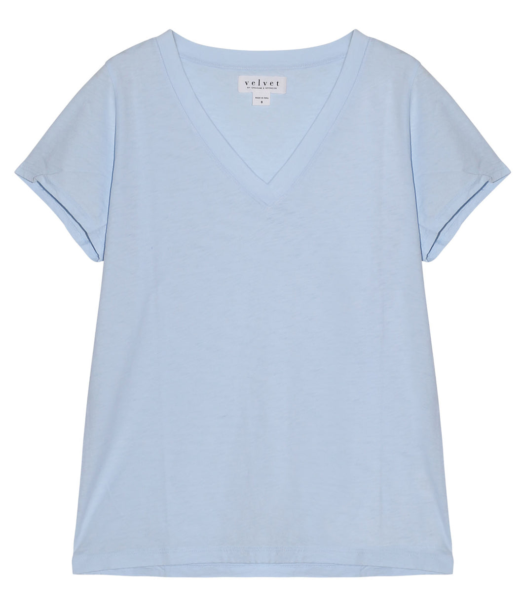 Velvet by Graham and Spencer Cotton Shirt Jill V-Neck Short Sleeve