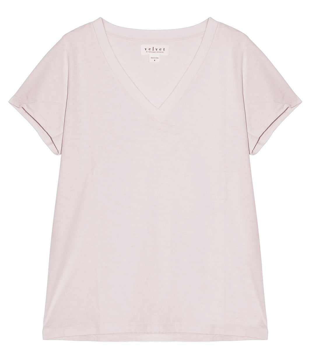 Velvet by Graham and Spencer Cotton Shirt Jill V-Neck Short Sleeve